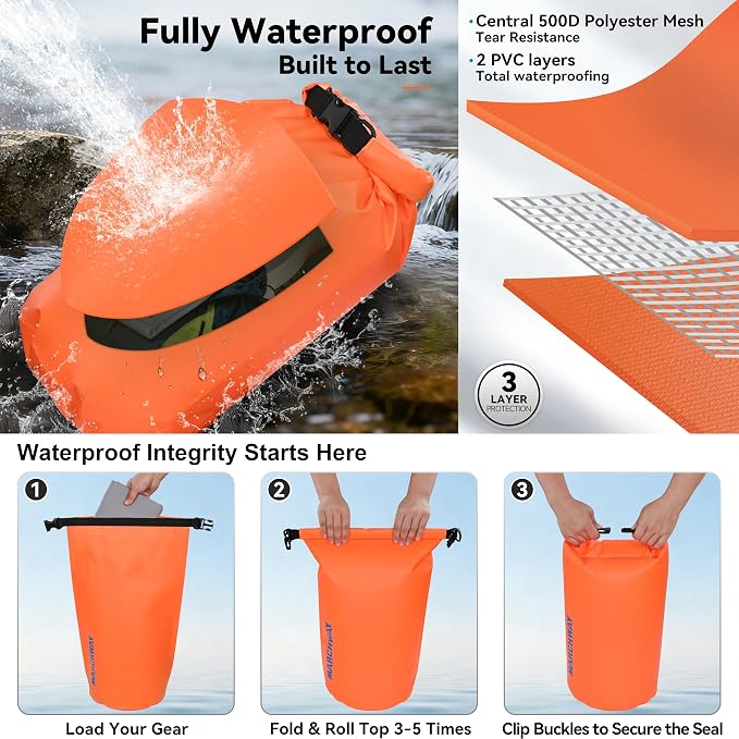 MARCHWAY Floating Waterproof Dry Bag Backpack 5L/10L/20L/30L/40L, Roll Top Sack Keeps Gear Dry for Kayaking, Rafting, Boating, Swimming, Camping, Hiking, Beach, Fishing