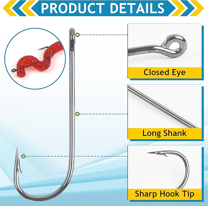 Crappie Panfish Fishing Hooks Aberdeen Hook Kit, 150pcs Fishing Hooks Long Shank Light Wire Crappie Hooks High Carbon Steel Live Bait Fishing Hook Freshwater Panfish Bass Catfish Trout Small Size