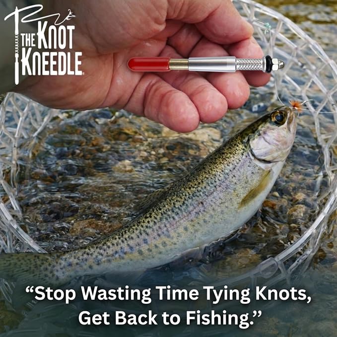 KNOT KNEEDLE Knot Tying Kit for Fly Fishing and Trout Fishing Gear, Lightweight Aluminum Tools Tie 20 Plus Knots, Accessories with Badge Clip for Vest, Tackle Box Supplies, Fishing Gift for Men