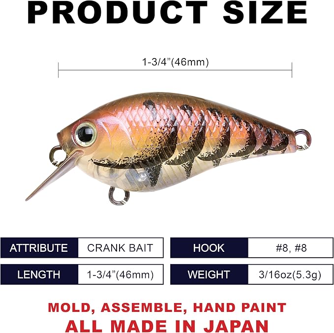 Lucky Craft LC 0.5 Squarebill Crankbait, Silent Fishing Lure for Bass Trout and Pike, Made in Japan, Freshwater Fishing Gear, Hard Bait Bass Lures