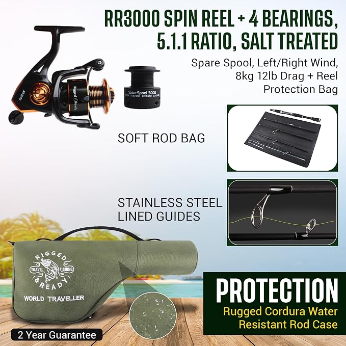 Rigged and Ready Smuggler Series™ Travel Fishing Rods. Super Compact, 1 Spinning Rod and Reel Combo, 4 Spin, 1 Casting Rod + Cases. 2, 3 or 4 Tips. Spin and General Freshwater - Saltwater Fishing