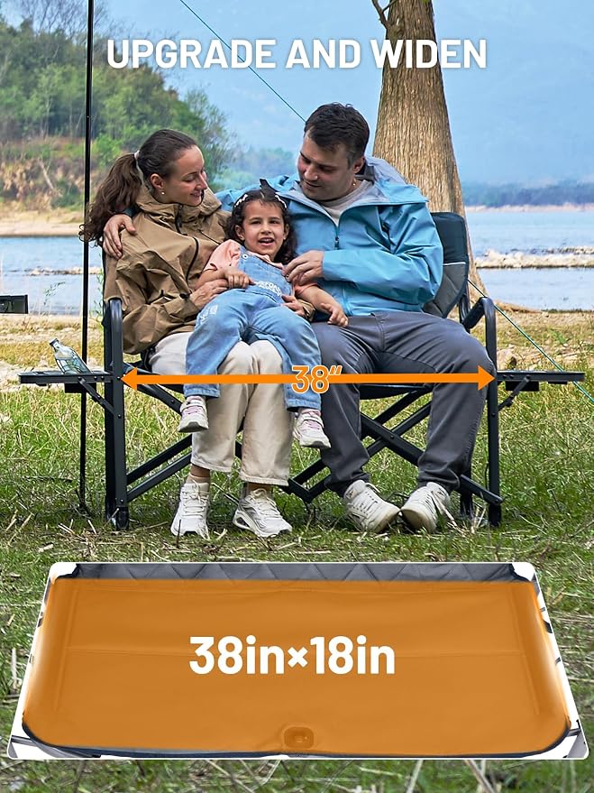 TIMBER RIDGE Double Camping Chair Portable Loveseat, Heavy Duty Folding Camp Couch, 2 person Director Chairs with Cup Holder for Outdoor Lawn Tailgates Picnic Sports Soccer Games Supports 600 lbs Blue