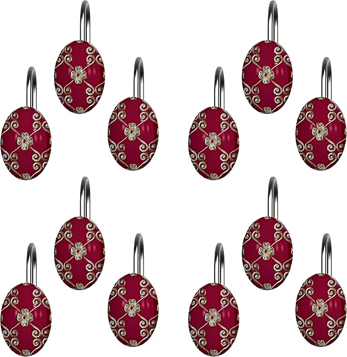 Zahari Home Elegant Rose Bathroom Shower Curtain Set - 13pc Set Including 12 Rings - Contemporary Decor - Burgundy Shower Curtain - Unique Design - Stylish Accessories