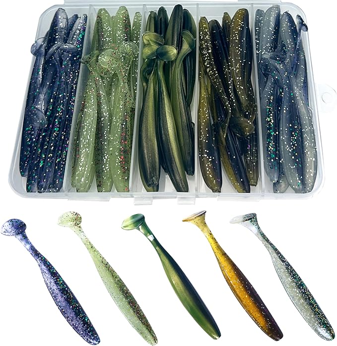 Fishing Soft Plastic Lures, Paddle Tail Swim Baits for Bass Fishing,Paddle Tail Swimbaits for for Bass Trout Walleye Lures, 30/50pcs Soft Plastic Baits with Box