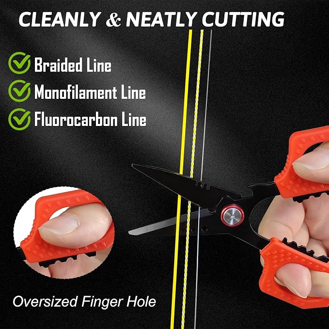 Eupheng 4.7 In Pro Fishing Scissors for Braided Line Mono Fluorocarbon with Zinger Retractor Clip, Dual Serrated Titanium-Coated Blades, Multifunction Fishing Shears