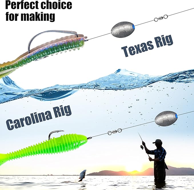 Egg Sinkers Bullet Fishing Weights Oval Shaped with Plastic Core Slip Sinkers for Catfish Fishing Casting Saltwater and Freshwater 1/5oz to 2oz