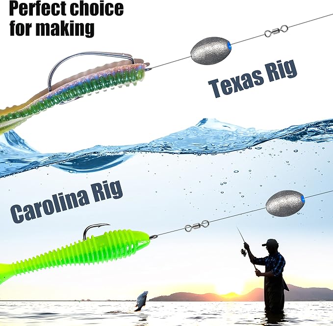 Egg Sinkers Bullet Fishing Weights Oval Shaped with Plastic Core Slip Sinkers for Catfish Fishing Casting Saltwater and Freshwater 1/5oz to 2oz
