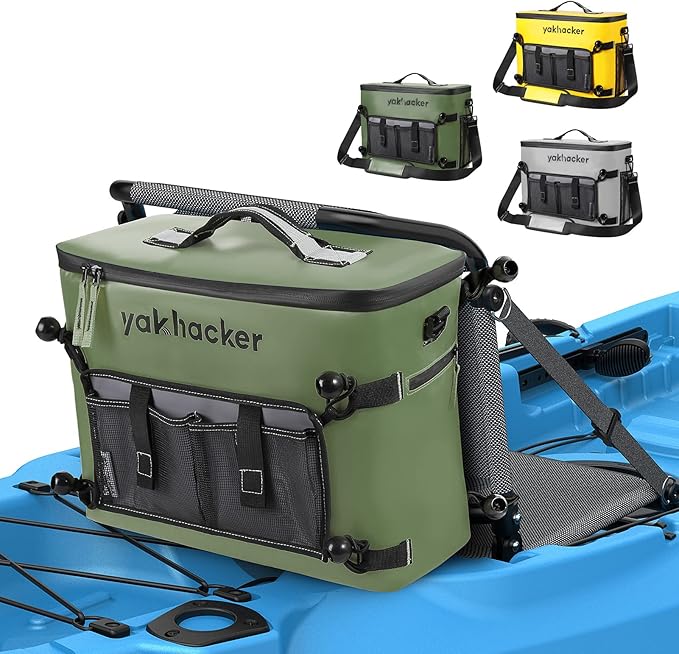 Yakhacker Kayak Cooler, Waterproof Seat Back Cooler for Kayaks with Lawn-Chair Style Seats, Kayak Accessories Cooler Bag, Portable Ice Chest Cooler for Kayaking, Travel, Lunch, Beaches &Trips