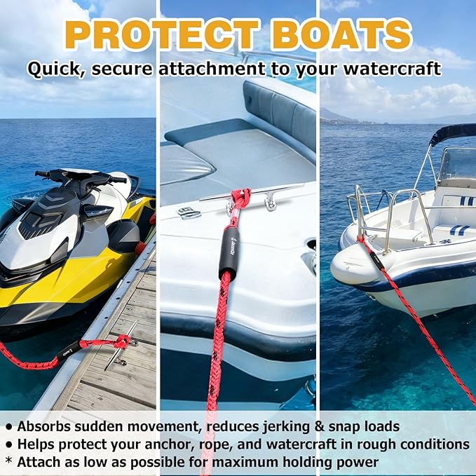 JaunniQir Bungee Dock Lines for Boats 4.3 Feet, 2 Pack Dock Lines with 316 Stainless Clips for PWC, Jet Ski, Kayak, Watercraft, Pontoon, Shock Absorbing Tie Off Downs Boat Mooring Ropes Accessories