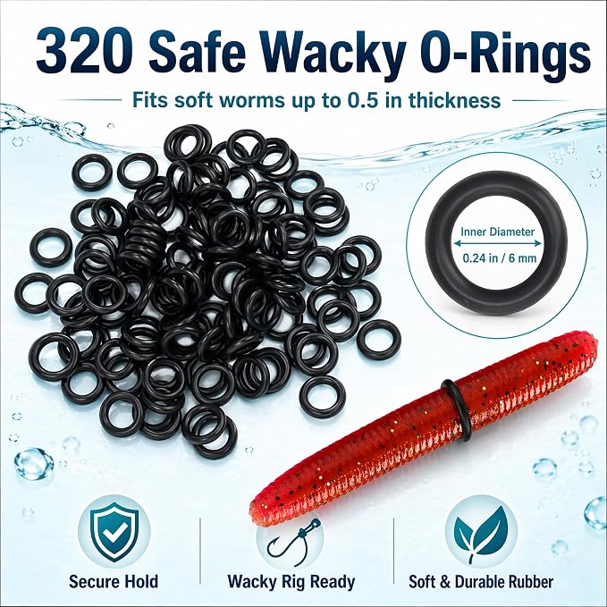 Wacky Rig Tools 2 Pcs with 320 Pcs Wacky O-Rings, Luxiv Wacky Worm Tools for Fishing Worm Rig Kits Fishing Rigging Utensil for Clip Baits Utensil with Keychain