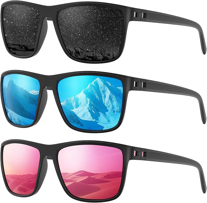 Fanshen Square Polarized Sunglasses for Men, 3 Pack Lightweight UV Protection Sun Glasses for Driving Fishing Golf