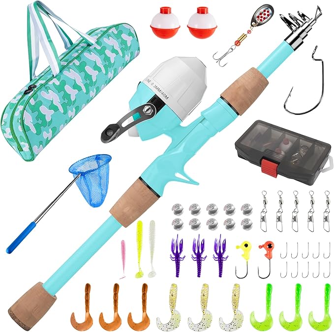 Kids Fishing Pole, Portable Telescopic Kids Fishing Poles for Boys Girls Youth, Fishing Rod and Reel Combo