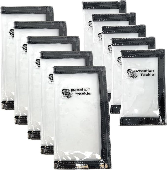 Reaction Tackle Fishing Lure Wraps or Lure Covers, Clear Fishing Hook Covers to Keep Hooks Safe, PVC Keeper in 2 Sizes 5 Packs or 10 Packs