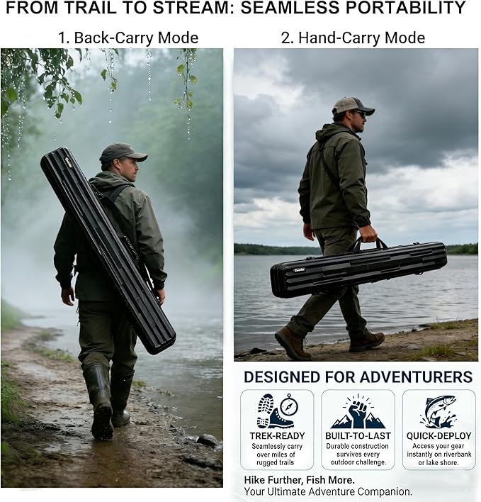 Hard Shell Fishing Rod Case, 50" Protective Rod Tube (4-in-1 Set) for 7ft 2-Piece Rods, Crushproof & Water-Resistant Travel Carrier, Heavy-Duty Storage for Bass, Fly & Saltwater Fishing