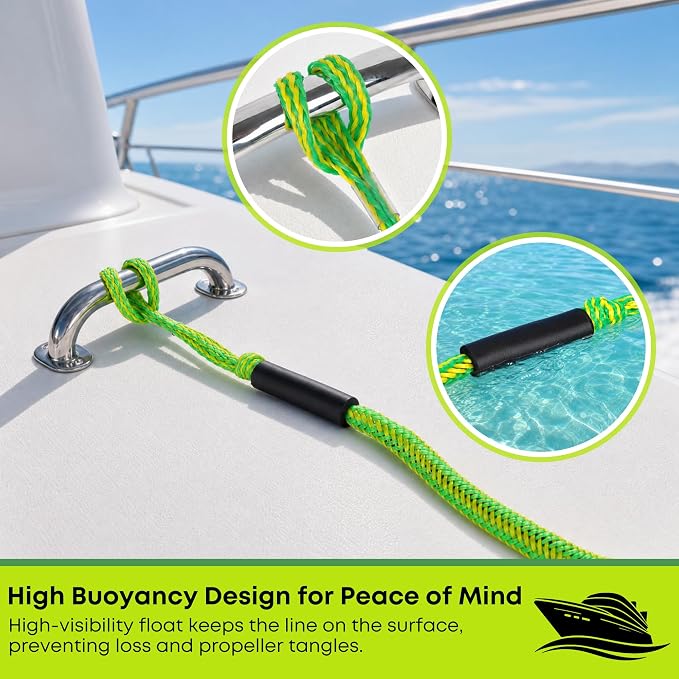 Boat Bungee Dock Lines, Scratch-Free Loop Ends Mooring Rope, Shock Absorbing Pontoon Tie Down Accessories Compatible with Models for Jet Ski（5ft-2 Pack-Green）