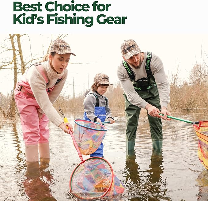 DaddyGoFish Kids Fishing Net - Extendable Telescopic Landing Net for Boy Girl Children Catching Small Fish Crab Shrimp Minnow Dragonfly Beach Pier Lake River Ocean