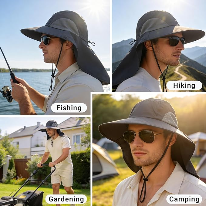 NPQQUAN Sun Hats for Men Women with Neck Flap UPF 50+ UV Protection Wide Brim Bucket Hat Safari Hiking Fishing Hats