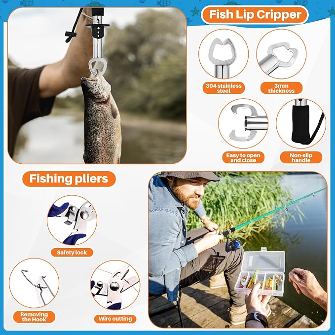 MiniInflat Telescopic Fishing Rod and Reel Combo, 6.89ft 2pcs Collapsible Rod with Plier Lip Gripper Lures Carrier Bag Pre-Loaded Spinning Reel Saltwater Freshwater Fishing Pole Kit