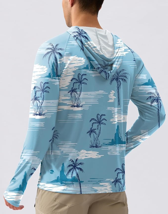 Pudolla Men's Sun Protection Hoodie Shirts UPF 50+ Rash Guard SPF Long Sleeve Fishing Shirt for Men Swim Hiking Boating