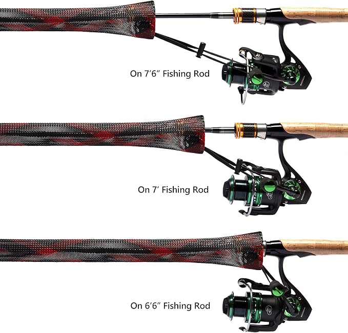 BASSDASH Casting Spinning Fishing Rod Sleeves Protective Rod Socks for Fishing Poles Up to 7-1/2ft