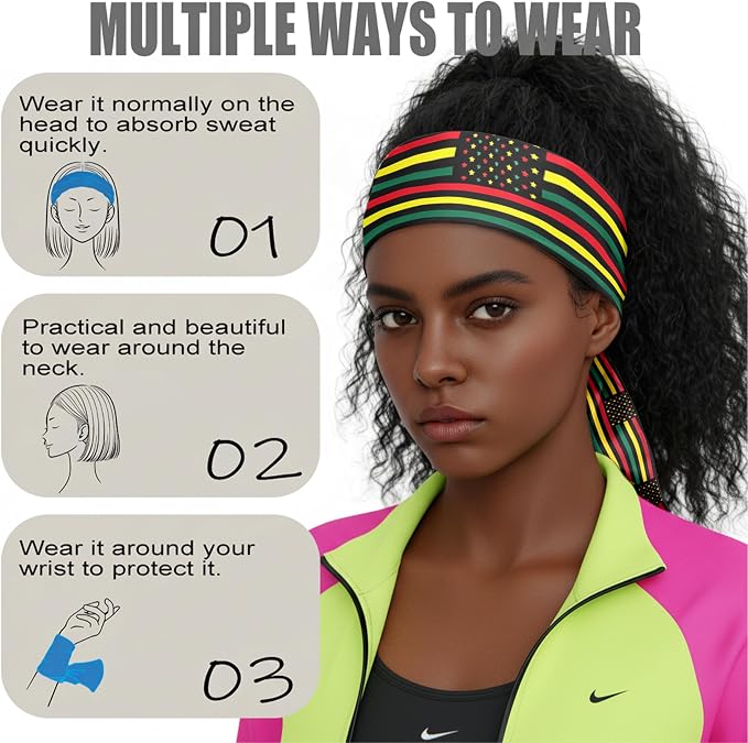 Flag Tie Headbands for Men Women, Moisture Wicking Sweatband Breathable Sports Headwrap, Non-Slip Stretchy Adjustable Fitness Hair Band