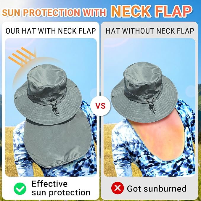 NPQQUAN Sun Hats for Men Women with Neck Flap UPF 50+ UV Protection Wide Brim Bucket Hat Safari Hiking Fishing Hats