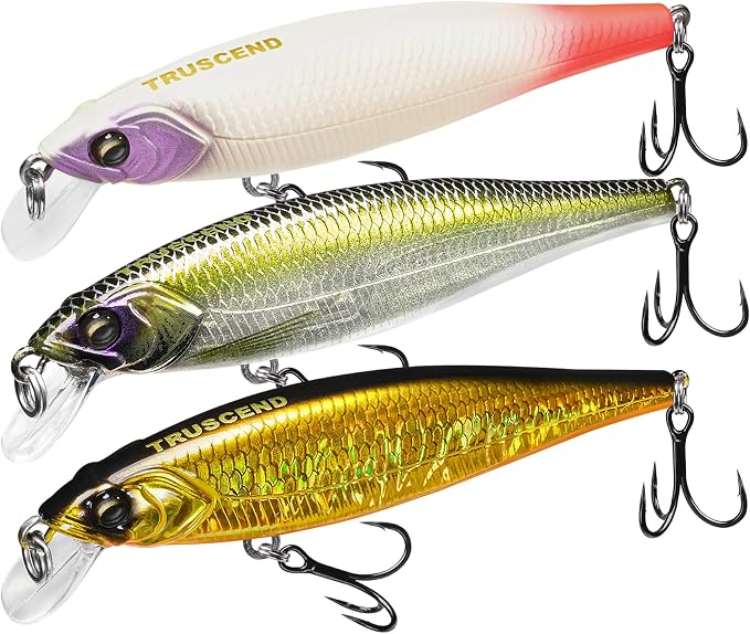 TRUSCEND Suspending Jerkbait, Rattle Minnow Lures with BKK Hooks, Freshwater Bass Trout Striper Walleye Pike Fishing Lures, Variety Pack for All Water Conditions, Premium Fishing Gear and Gifts