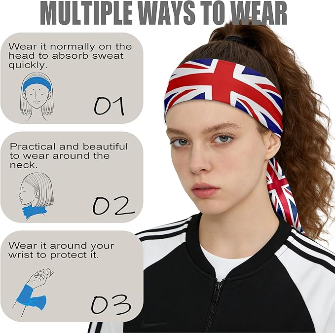 Flag Tie Headbands for Men Women, Moisture Wicking Sweatband Breathable Sports Headwrap, Non-Slip Stretchy Adjustable Fitness Hair Band