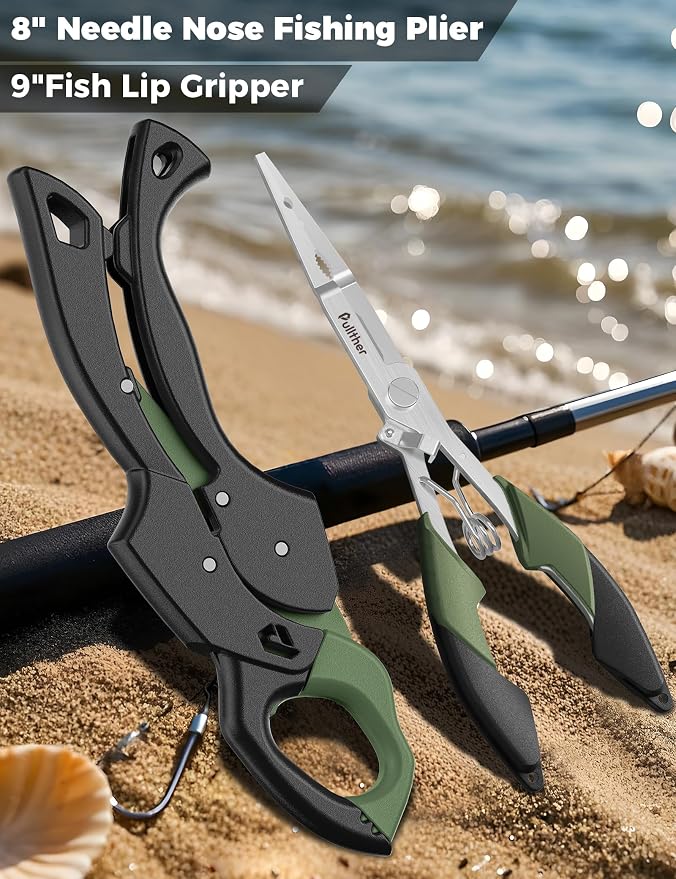 Fish Gripper 9.2",Muti-Function Line Cutter Fishing Pliers, Saltwater Fishing Tool Kit,Fishing Gear with Fishing Lanyard