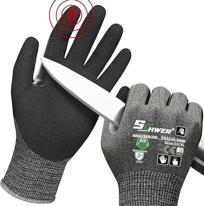Schwer ProGuard High Level Cut Resistant Work Gloves PR3326 for Extreme Protection，ANSI A9 Cut Gloves with Reinforced Thumb, Non Slip, Breathable, Durable, Touch-screen, Black 1 Pair（XL）