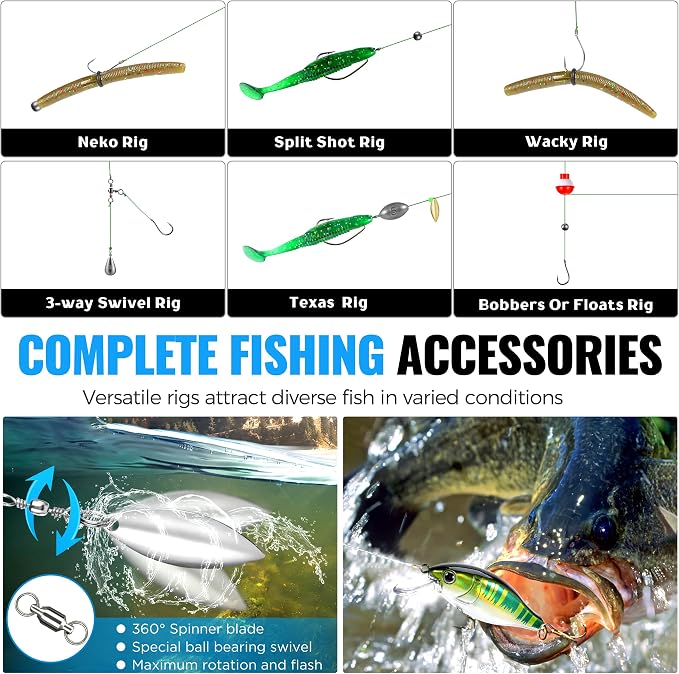 472PCS Fishing Accessories Kit, Waterproof Tackle Box with Tackle Included, Fishing Gifts for Men Included Hooks, Weights, Pliers,Fishing Gear and Equipment for Bass Trout