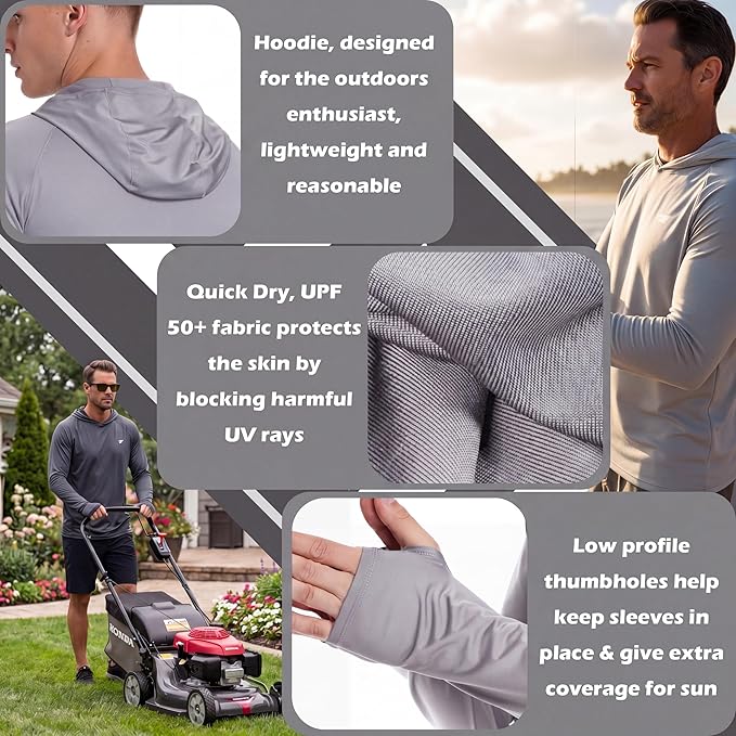 TELALEO 3 Pack Men's UPF 50+ Sun Protection Lightweight Hoodie Performance Long Sleeve SPF UV Shirt for Fishing Running