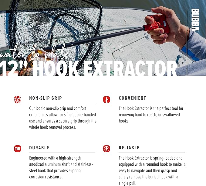 BUBBA Hook Extractor with Non-Slip Grip T-Handle with Marine Grade Stainless Steel Hook Extractor for Fishing and Angling