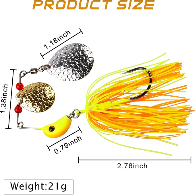 Spinner Baits Fishing Lures Kit,Bass Fishing Lures Spinnerbaits Buzzbait Set Hard Metal Swimbait Jig Lure for Bass Pike Trout Walleye Freshwater Saltwater