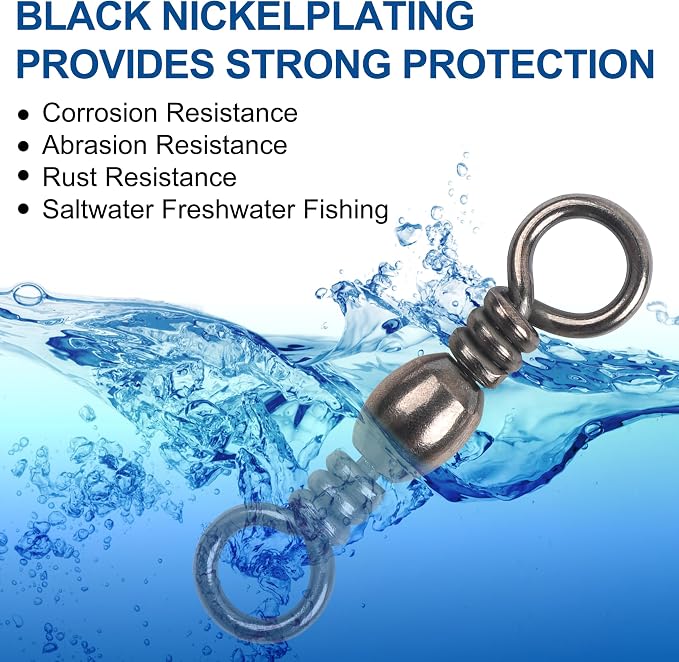 Fishing Barrel Swivels - 50/100 pcs Rolling Ball Bearing Fishing Swivel with Solid Ring Fishing Tackle Hook Line Connector Copper with Stainless Steel Black Nickle Coated Test Strength 35-165lbs