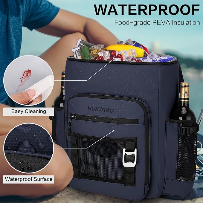 Hulongo Cooler Backpack, 30L Insulated Leakproof Soft Cooler Bag for 52 Cans, Lightweight Backpack for Beach, Picnic, Camping, Hiking, Fishing and Travel
