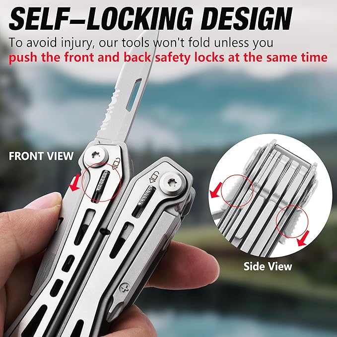 FLISSA 16-in-1 Stainless Steel Multi Tool, Gifts for Men Dad, EDC Multitool with Pocket Knife, Pliers, Belt Clip and Oxford Sheath, Self-locking Utility Multi-Tool for Camping Survival Outdoor