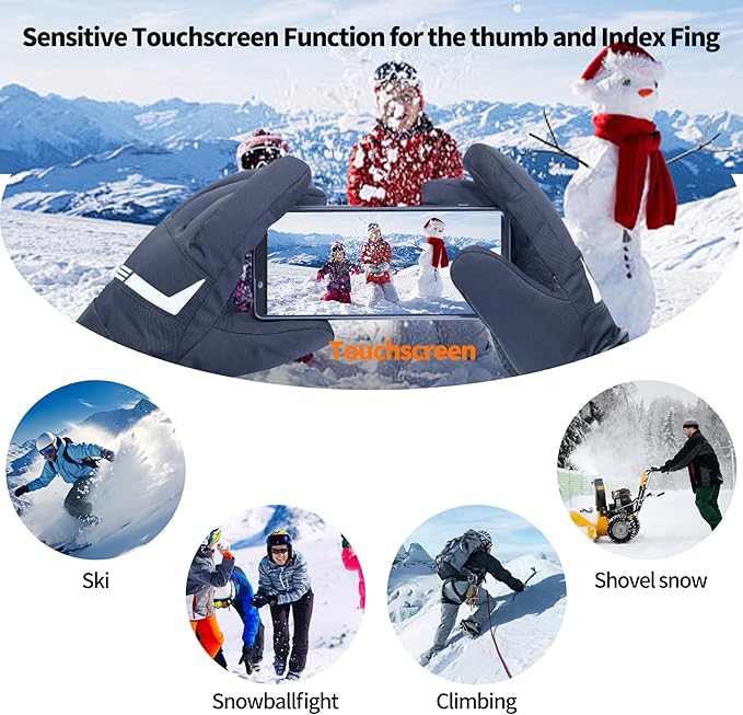 Heated Gloves 7.4V 3200mAh Waterproof Rechargeable Electric Gloves for Men Women with Touchscreen 5 Heating Temperature Adjustable for Winter Outdoor Work Skiing Hiking Hunting Camping Fishing