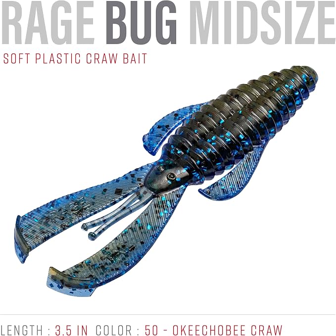 Strike King Rage Bug Fishing Lure, Soft Plastic Grub, Unique Design, Subtle Action