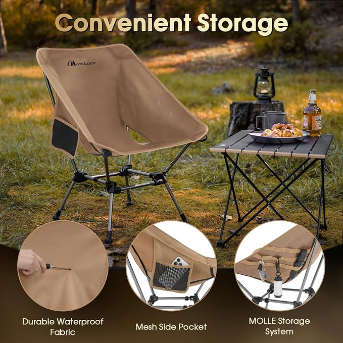 MOON LENCE Portable Camping Chair Plus, Larger & Roomier, Compact and Lightweight Still, Folding Chair for Backpacking & Hiking, 330Lbs Capacity (Desert Rust)