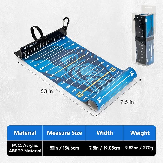 THKFISH 53in Fish Ruler with Measuring Board, Portable Waterproof Folding Fishing Ruler Fish Measuring Tape for Boat, Kayak, Coolers, Yacht and Workbench (Blue)