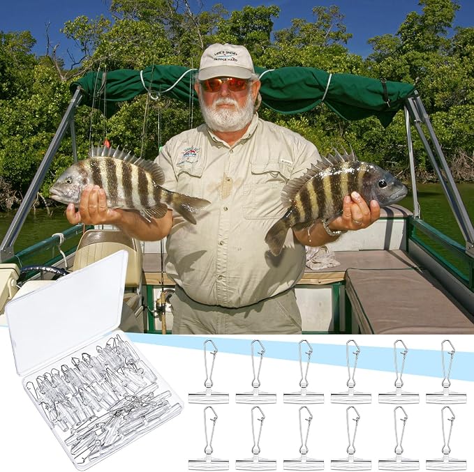 Soulchen 50 Pcs Fishing Line Sinker Slides Clip with Metal Snaps Stainless Steel Fishing Weights Sinkers Slider Swivel Snap Connector Catfishing Tackle Equipment Accessories for Boat Beach