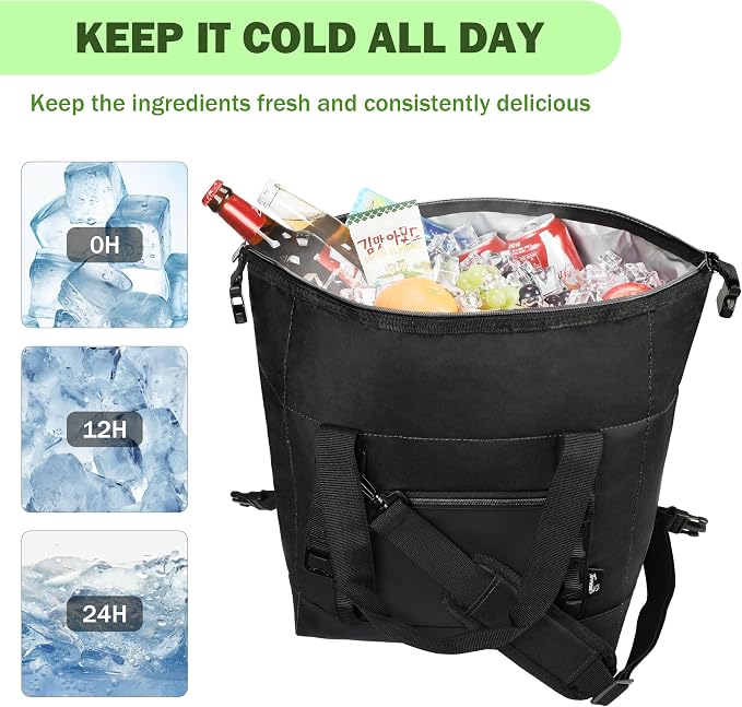 Tirrinia Insulated Soft Cooler Bag- 30 cans Leakproof Camping Ice Chest Box with Bottle Opener, Portable Cooler Box for Lunch, Picnic, Drink, Travel, Fishing