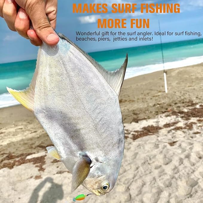 Dovesun 10PCS/4PCS Pompano Rigs for Surf Fishing Saltwater Fishing Rigs with Floats and Beads Unique Double-Line T-Knot Pre-Rigged Surf Fishing Gear & Tackle with Circle Hooks