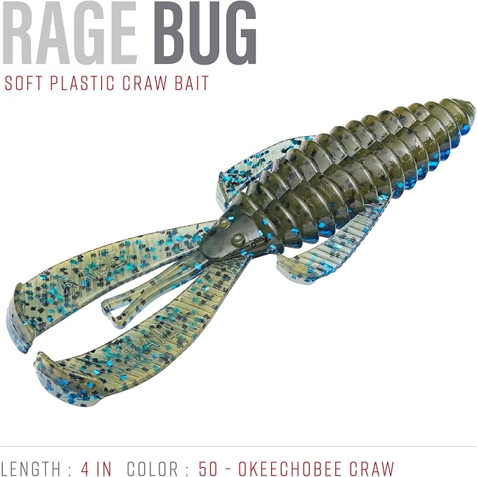 Strike King Rage Bug Fishing Lure, Soft Plastic Grub, Unique Design, Subtle Action