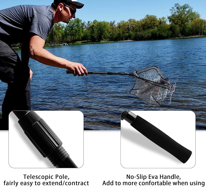 SAN LIKE Fishing Net Fish Landing Net Collapsible Fish Net with Anti-Slip Telescoping Rubber Pole Handle for Kids Adults in Saltwater Freshwater Multi-Size Extending to 37/42/43/51/69/71/89/98inch