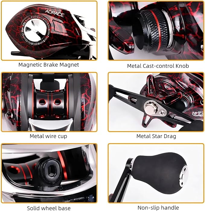 Baitcaster Reels, 7.2:1 Gear Ratio Baitcasting Fishing Reel, Saltwater & Freshwater Bait Cast Reel with 18+1bb Stainless Steel Ball Bearings,22lbs Max Drag Baitcaster Reels