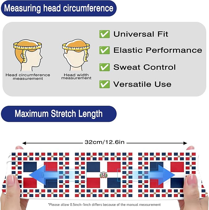 Flag Headbands for Men Women, Moisture Wicking Sweatband Breathable Sports Headwrap, Non-Slip Stretchy Fitness Hair Band