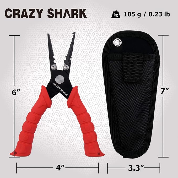Fishing Pliers, Stainless Steel Fishing Tools, Saltwater Resistant Fishing Gear, Tungsten Carbide Cutters, Split Ring Pliers, Hook Remover with Coiled Lanyard and Sheath