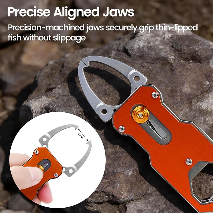 Pristis Pocket Fish Lip Gripper, Small Fly Fishing Mouth Grabber with Coiled Lanyard, Lightweight Aluminum Mini Grab Grip Tool Tackle, Hook Remover Holder Freshwater Saltwater, Catch & Release Kit